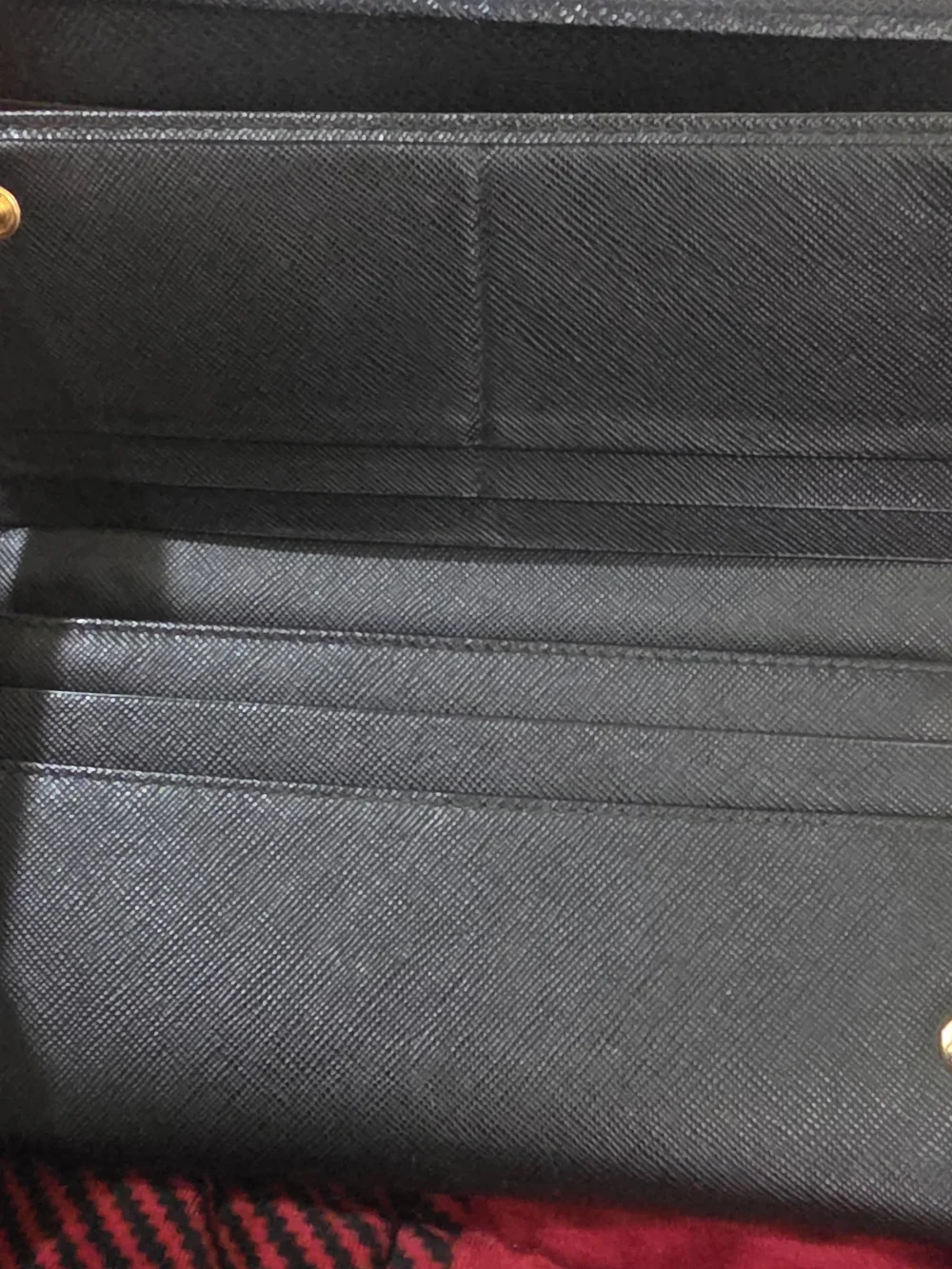 Prada Black Saffiano Leather Wallet with Card Holder and Chain
